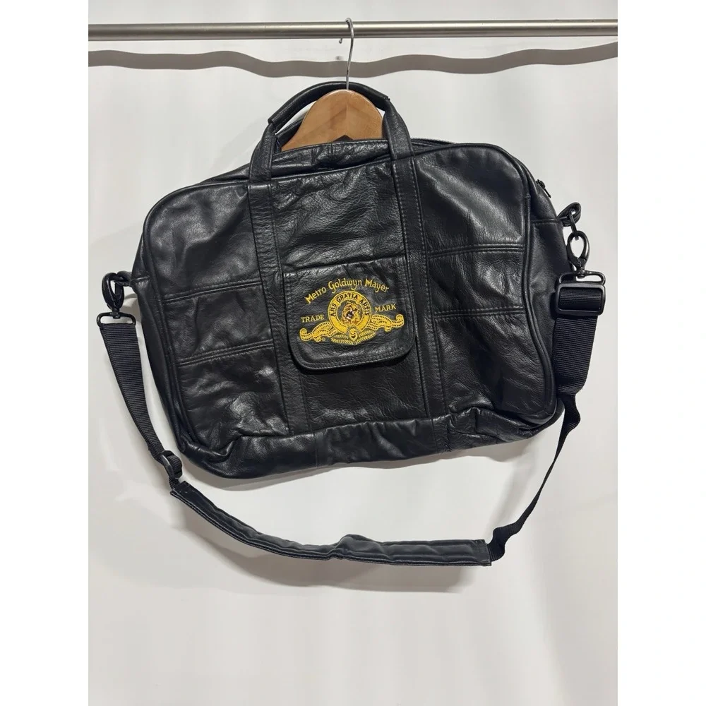 Vintage MGM Studios Lion Leather Patchwork Computer Bag Black, Great Condition